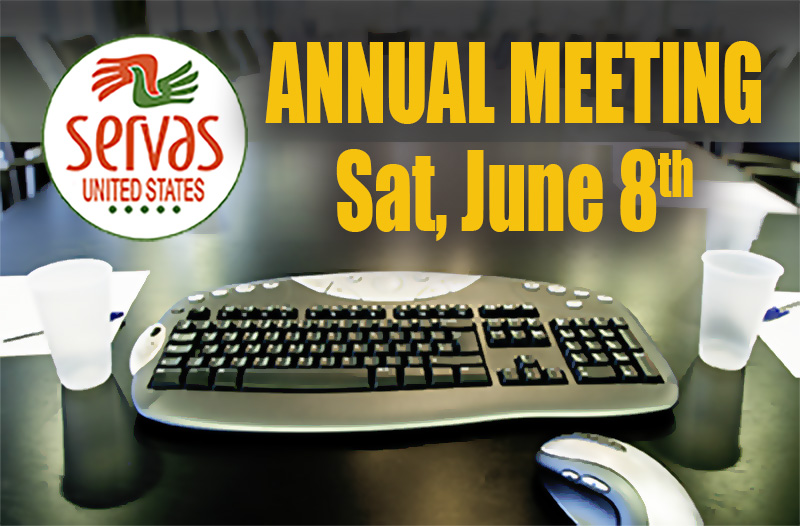 graphic of keyboard overlaid with US Servas logo and the words "Annual Meeting"
